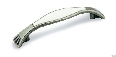 Elongated furniture handle 1881 96 Antique Silver with White