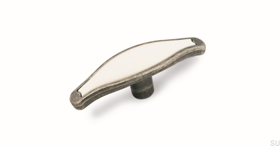 Furniture Knob 1889 Antique Silver with White