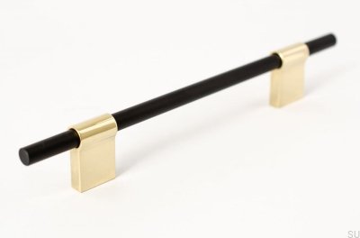 Elongated furniture handle Line Mix 128 Metal black with polished brass