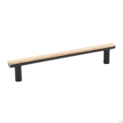 Bis 160 black oblong furniture handle with oak wood