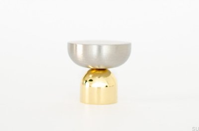 Kokeshi Mix 3032 furniture knob Polished Brass Unpainted with Brushed Steel