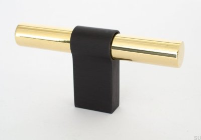 T-Bar Line Big Mix 12 furniture knob, polished brass, unvarnished, with black aluminum