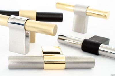 T-Bar Line Big Mix 12 furniture knob, polished steel with black aluminum