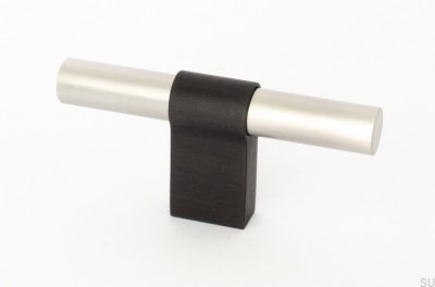 T-Bar Line Big Mix 12 furniture knob, brushed steel with black aluminum