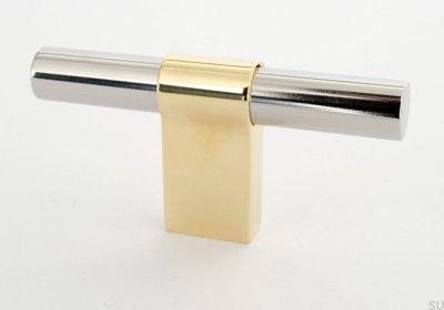 T-Bar Line Big Mix 12 furniture knob, Polished Steel with Polished Brass