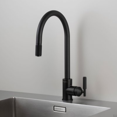 Welder's Black Brass Pull-Out Mixer Cross Kitchen Tap with European Connector