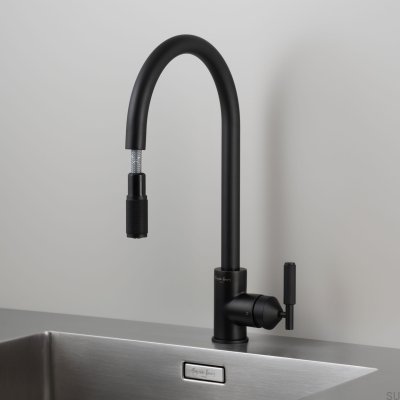 Welder's Black Brass Pull-Out Mixer Cross Kitchen Tap with European Connector
