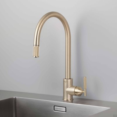 Linear Brass Pull-Out Kitchen Tap with European Connector