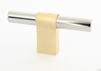 T-Bar Line Big Mix 12 furniture knob, polished steel with brushed brass