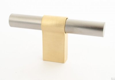 T-Bar Line Big Mix 12 furniture knob, Brushed Steel with Brushed Brass