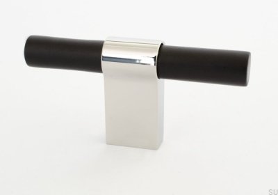 T-Bar Line Big Mix 12 furniture knob, black aluminum with polished steel