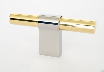 T-Bar Line Big Mix 12 furniture knob, polished brass with polished steel