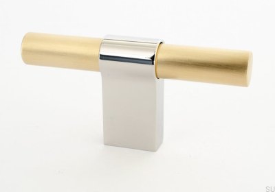 T-Bar Line Big Mix 12 furniture knob Brushed Brass with Polished Steel
