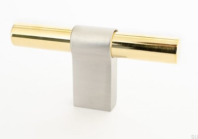 T-Bar Line Big Mix 12 furniture knob Polished Brass with Brushed Steel