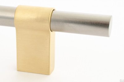 Oblong furniture handle Line Big Mix 224 Brushed Steel with Brushed Brass