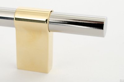 Line Big Mix 224 oblong furniture handle, Polished Steel with Polished Brass