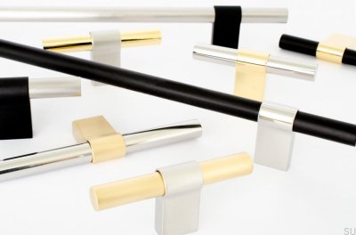 Line Big Mix 592 oblong furniture handle, Polished Steel with Polished Brass