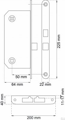 Lock housing with bolt 69192/69008 Matt Chrome Scandinavian Standard