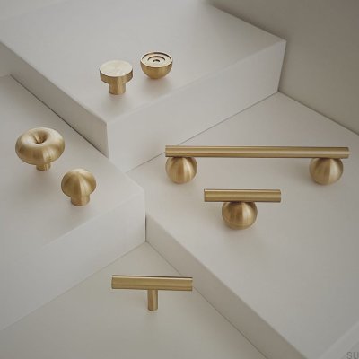 Marbelo 09 furniture knob, brushed brass, unvarnished