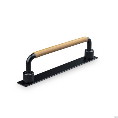 Asissi Swept 128 oblong furniture handle Matt Black with Light Brown Leather
