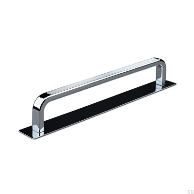 Oblong furniture handle with Gardone Stripe 160 pad, Polished chrome