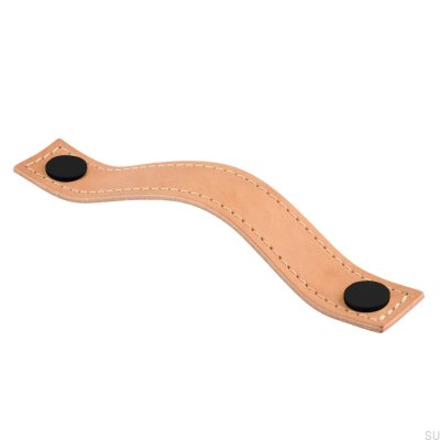 Oblong furniture handle Aviano 128 Leather Light Brown with Black