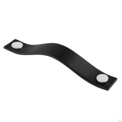 Levanto 128 oblong furniture handle, black leather with chrome