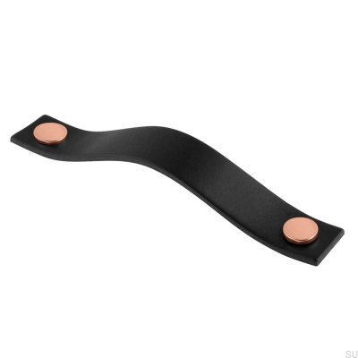Levanto 128 oblong furniture handle, black leather with copper