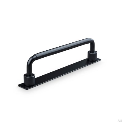 Asissi Swept 128 oblong furniture handle Matt Black with Black Leather
