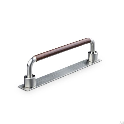 Asissi Swept 128 oblong furniture handle Silver Brushed with Brown Leather