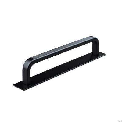 Oblong furniture handle with washer Gardone Stripe 128, Metal, Matt Black
