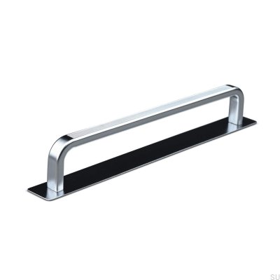 Oblong furniture handle with Gardone Stripe 160 silver pad