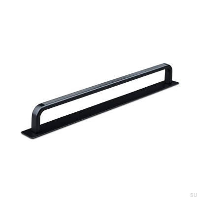 Oblong furniture handle with washer Gardone Stripe 224, Metal, Matt Black