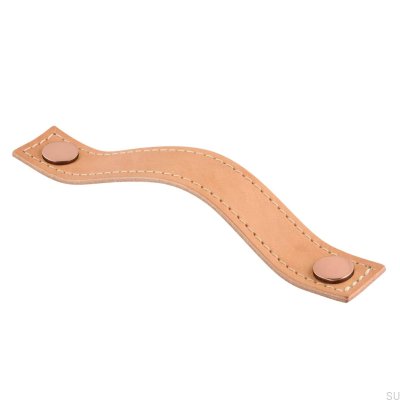 Oblong furniture handle Aviano 128 Leather Light Brown with Copper