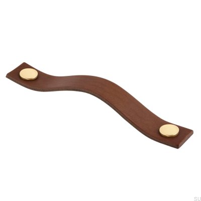 Levanto 128 oblong furniture handle, Brown and Gold Leather