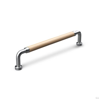 Oblong furniture handle Posta Swept 160 Brushed Silver with Light Brown Leather