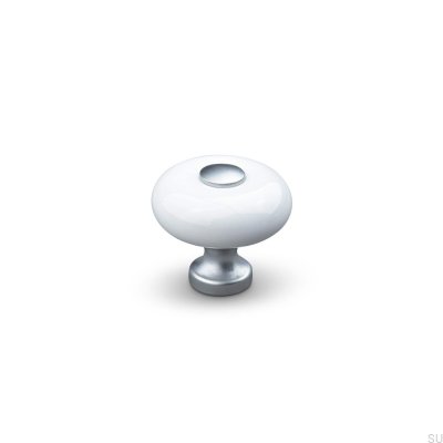 Tods 30 Porcelain Furniture Knob White with Silver