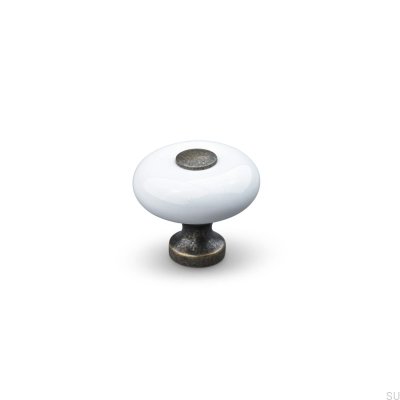Tods 30 furniture knob, white porcelain with oxidized metal