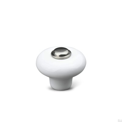 Verna 2024 36 furniture knob Porcelain White with Brushed Silver