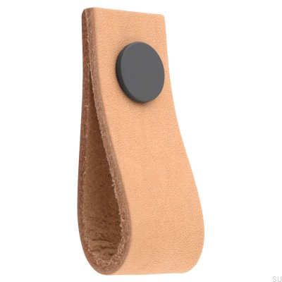 Loop Ari Leather Furniture Knob, Light Brown with Black