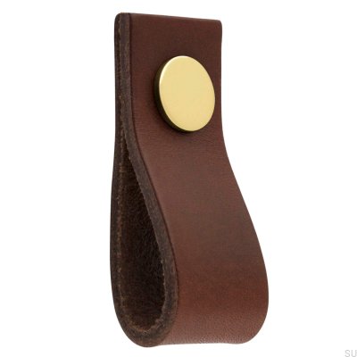 Loop Ari Leather Furniture Knob, Brown and Gold