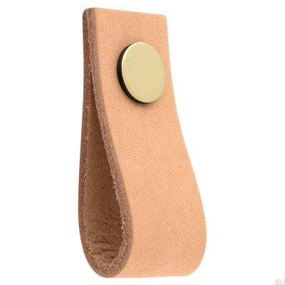 Loop Ari Leather Furniture Knob, Light Brown and Gold