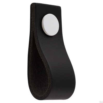 Loop Ari Leather Furniture Knob, Black and White