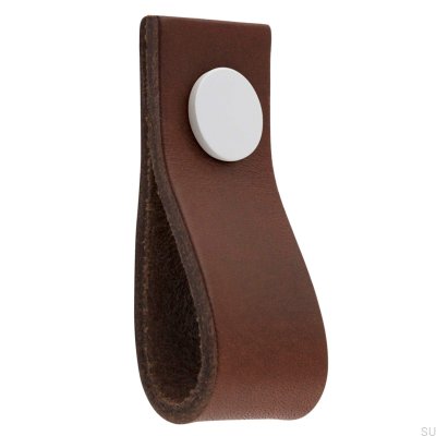 Loop Ari Leather Furniture Knob, Brown and White
