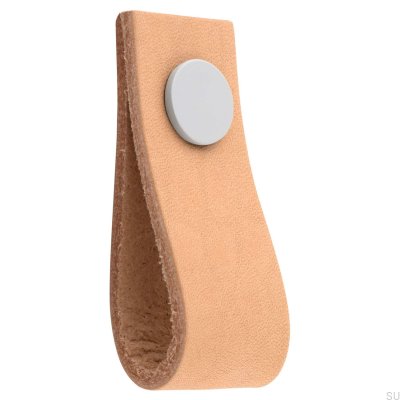 Loop Ari Leather Furniture Knob, Light Brown with White