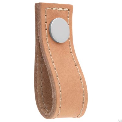 Loop Avio Light Brown Leather Furniture Knob with Polished Chrome