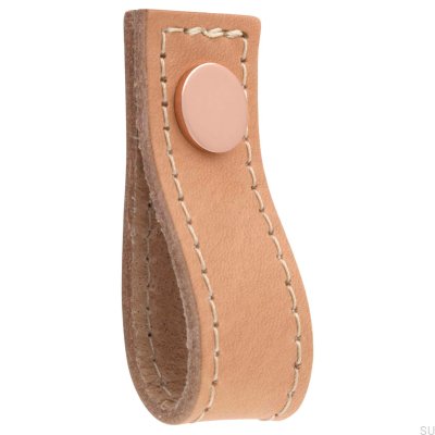 Loop Avio Light Brown Leather Furniture Knob with Copper