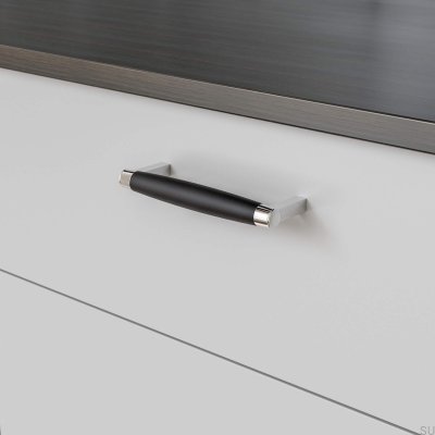 Hjo 128 oblong furniture handle, Matt Black Metal with Chrome