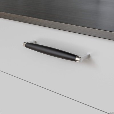 Hjo 192 oblong furniture handle, Matt Black Metal with Chrome