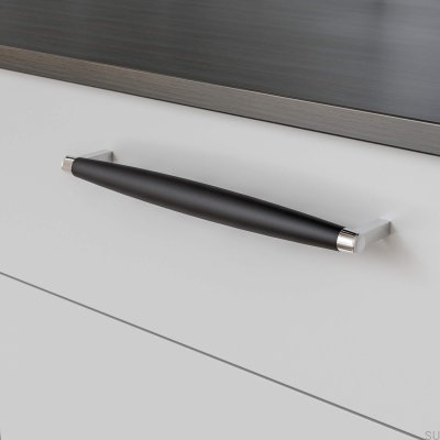 Hjo 256 oblong furniture handle, Matt Black Metal with Chrome